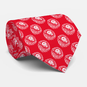 Lion's Head Pattern - White on Red Neck Tie