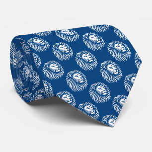 Lion's Head Pattern - White on Shibori Blue Neck Tie
