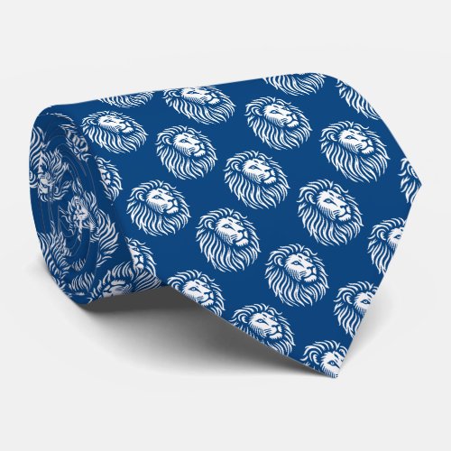 Lions Head Pattern _ White on Shibori Blue Neck Tie