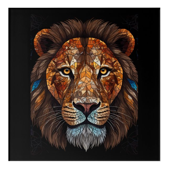 Lions head with mosaic stained glass effect acrylic print (Front)