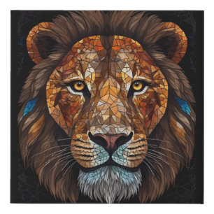 Lions head with mosaic stained glass effect faux canvas print