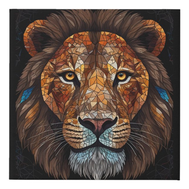 Lions head with mosaic stained glass effect faux canvas print (Front)