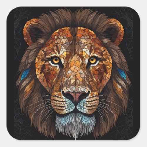 Lions head with mosaic stained glass effect square sticker