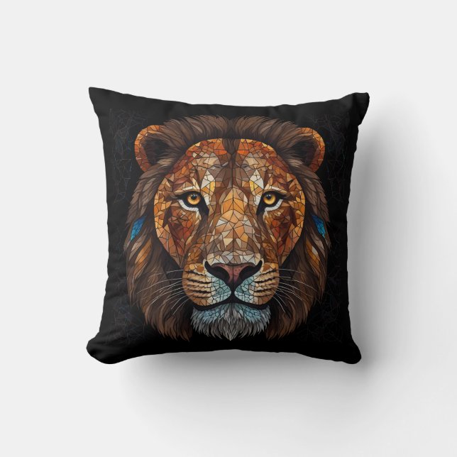 Lions head with mosaic stained glass effect throw pillow (Front)
