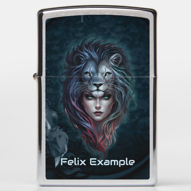 Lion's heart and feminine strength zippo lighter (Front)
