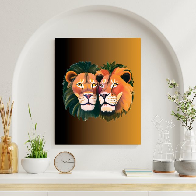 Lions in Love Brown Canvas Print  (Lions in Love Brown Canvas Print)