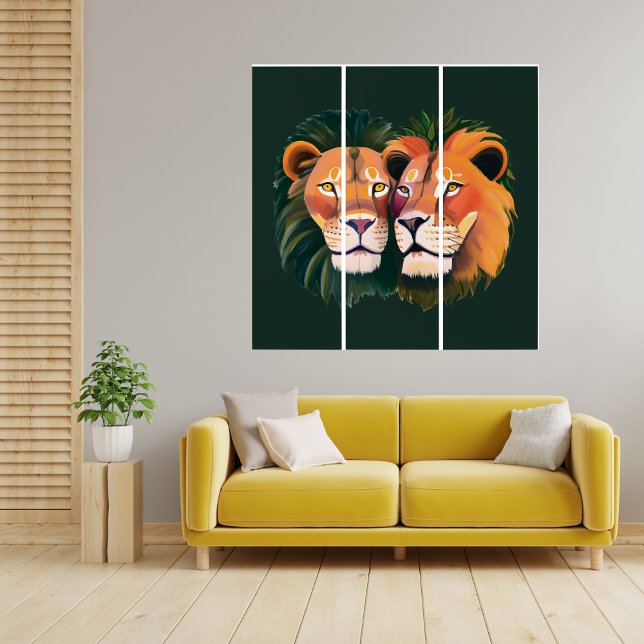 Lions in Love Canvas Print  Triptych (Lions in Love Canvas Print Triptych)