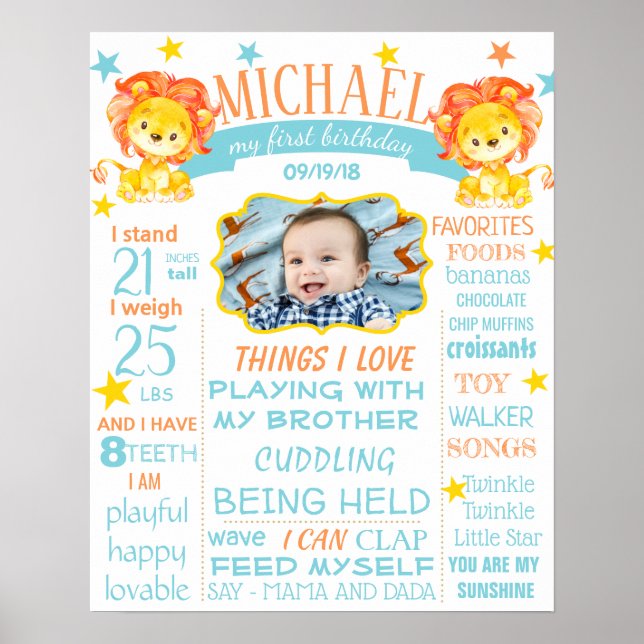 Lions Leo Birthday Party sign poster banner (Front)