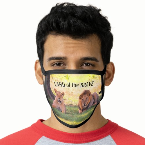 Lions on green forest  calligraphy face mask