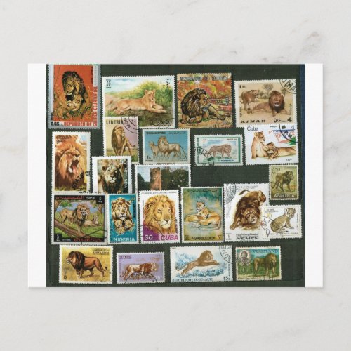 Lions on stamps postcard