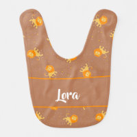 Lions pattern on brown baby bib