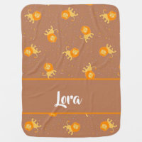 Lions pattern on brown baby blanket