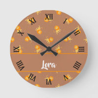 Lions pattern on brown round clock