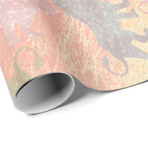 Lions Pink Rose Rose Gold Metallic Glass Peach Wrapping Paper