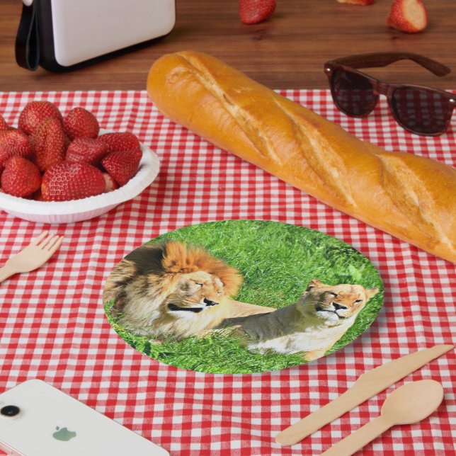 Lions Resting Together on Sunlit Grass Paper Plates (Picnic)