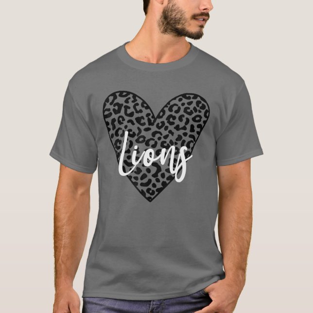 Lions School Spirit Mascot Leopard Heart Game Day T-Shirt (Front)