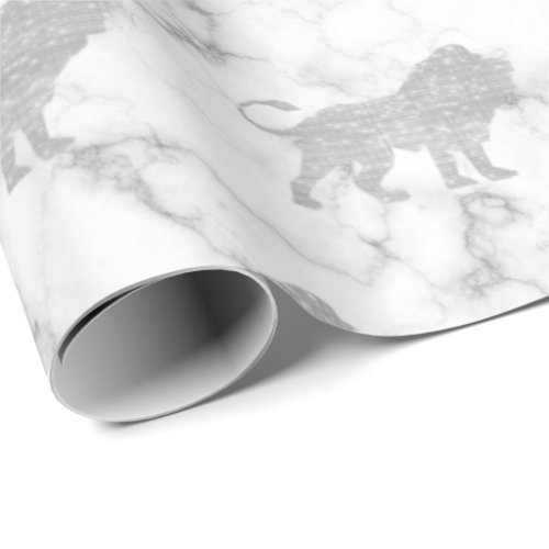 Lions Silver White Glam VIP Metallic Marble Gray Wrapping Paper