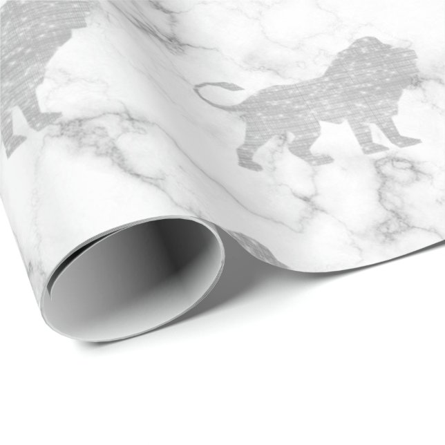 Lions Silver White Glam VIP Metallic Marble Gray Wrapping Paper (Roll Corner)