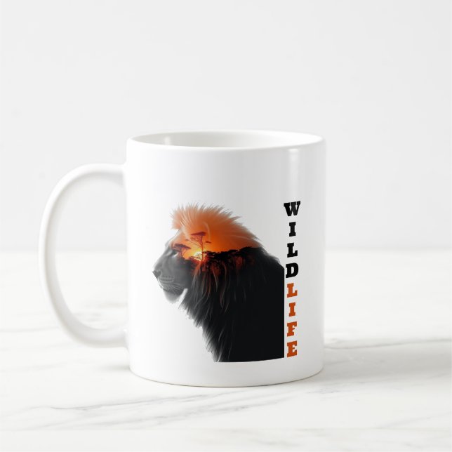 Lion's Sunset: Wildlife Majesty Coffee Mug (Left)