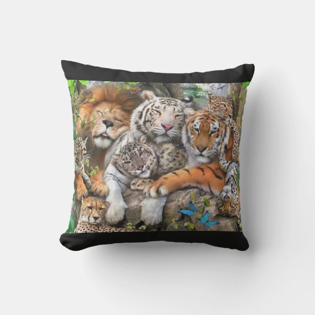 Lions, tigers, and cheetahs in paradise outdoor pillow (Front)