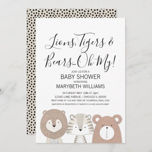 Lions Tigers  Bears Animal Baby Shower Party Card