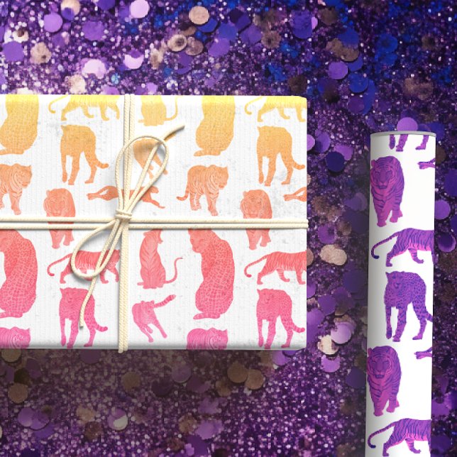 Lions & Tigers Line Art, Hot Pink, Purple, Rainbow Wrapping Paper Sheets (Creator Uploaded)