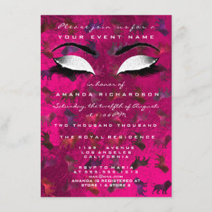 Lions Vivid Pink Makeup White Glitter 16th Bridal Invitation