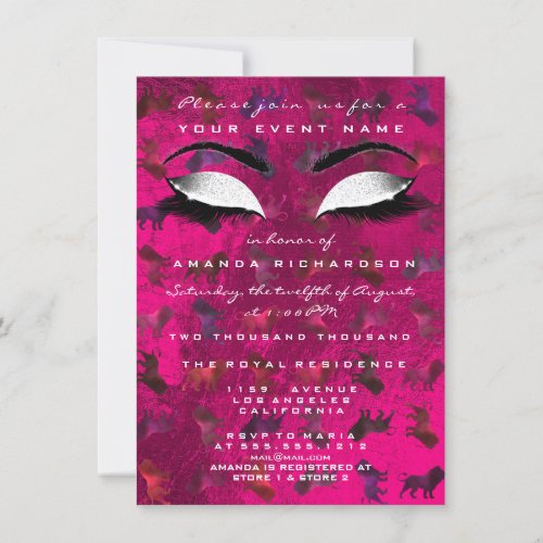 Lions Vivid Pink Makeup White Glitter 16th Bridal Invitation