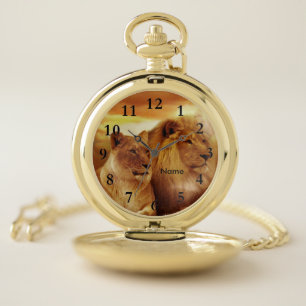 Lions Wildlife Gold Pocket Watch