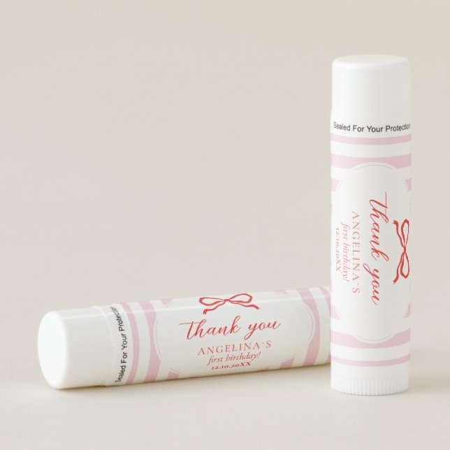 Lip Balm Baby's first birthday with soft pink.  (Front)