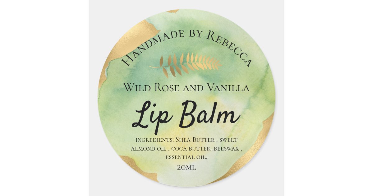 Lip Balm Label Green Watercolor & Gold | Zazzle