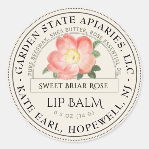 Lip Balm Label with Old World Rose on Ivory