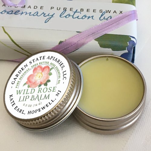 Lip Balm Label with Old World Rose on White