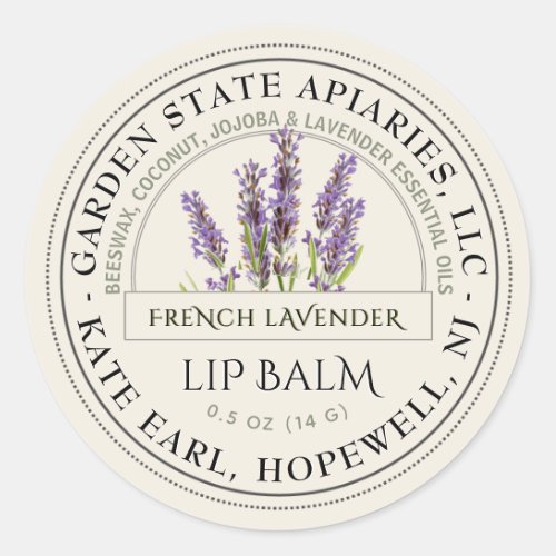 Lip Balm Label with Vintage Lavender on Ivory