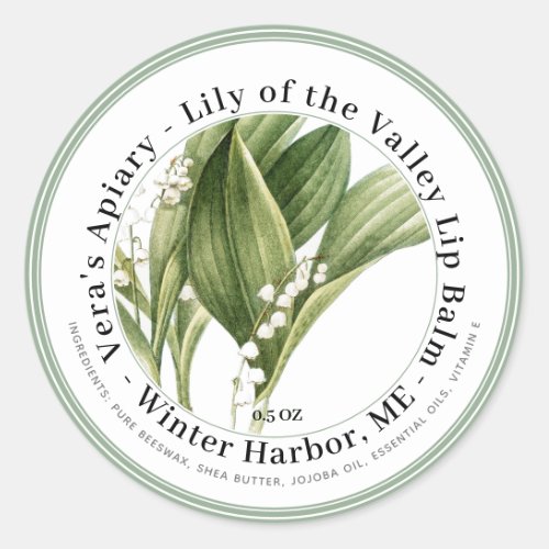 Lip Balm Label with White Lily of Valley Flowers