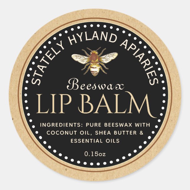 Lip Balm Mini Label Kraft on Black (Front)