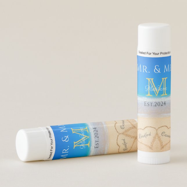 Lip Balm Wedding Hearts in Sand  (Front)