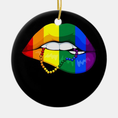 Lip Biting LGBT Q Cute Rainbow Flag Gay Pride Ceramic Ornament