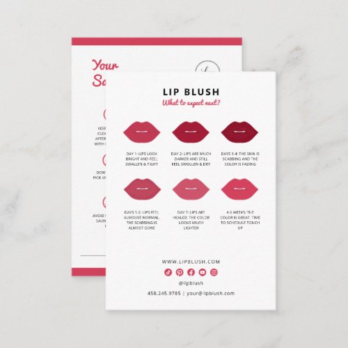 Lip Blush Aftercare Instructions PMU Instruction Business Card