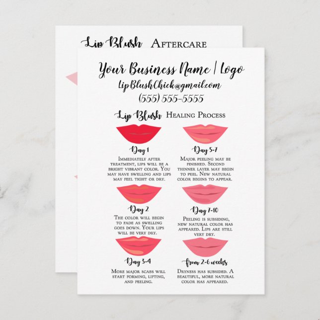 Lip Blush Stages of Healing and Aftercare Postcard (Front/Back)