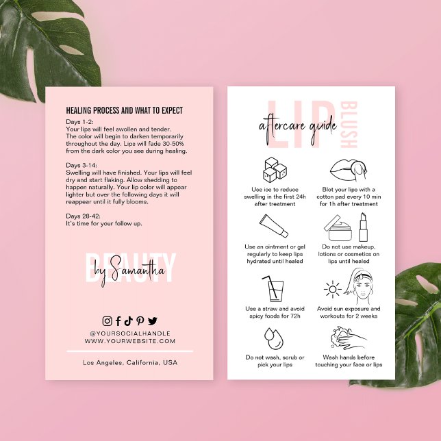 Lip Blushing Aftercare Instructions Pink Beauty Business Card