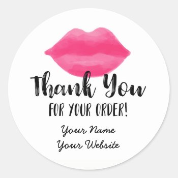 Lip Business Thank You Stickers  Lips  Lipstick Classic Round Sticker by LiviLouDesigns at Zazzle