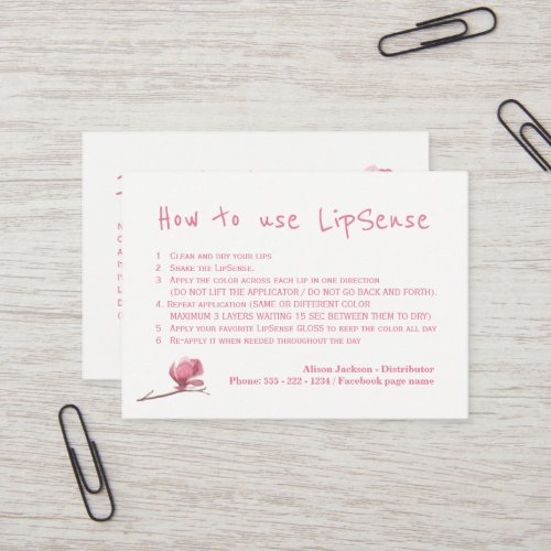 Lip color distributor application instructions business card