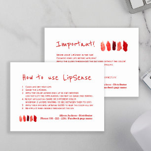Lip color distributor application instructions business card