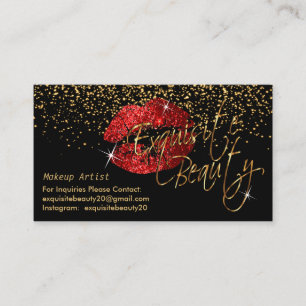 Lip color with Gold Confetti & Pretty Red Lips Business Card