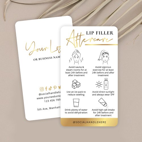Lip Filler After Care Guide White  Gold Logo Business Card