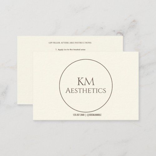 Lip Filler Aftercare Instruction Business Card