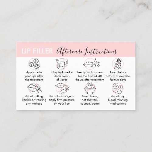 Lip Filler Aftercare Instructions Business Card