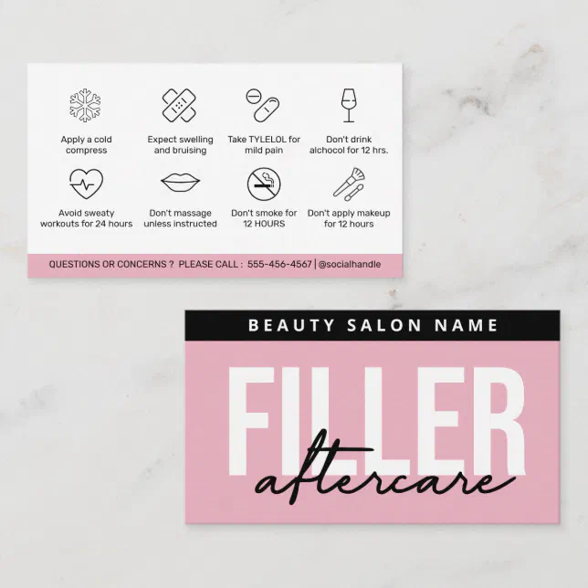 Lip Filler Botox Aftercare Instructions Editable B Business Card | Zazzle