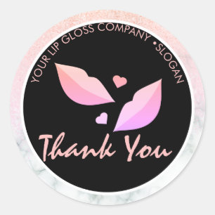 Lip Gloss Business Logo Marble Glitter Pink Classic Round Sticker